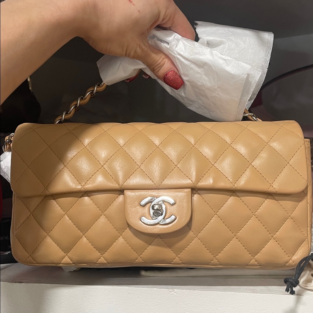 Chanel Beige Classic East West flap bag
